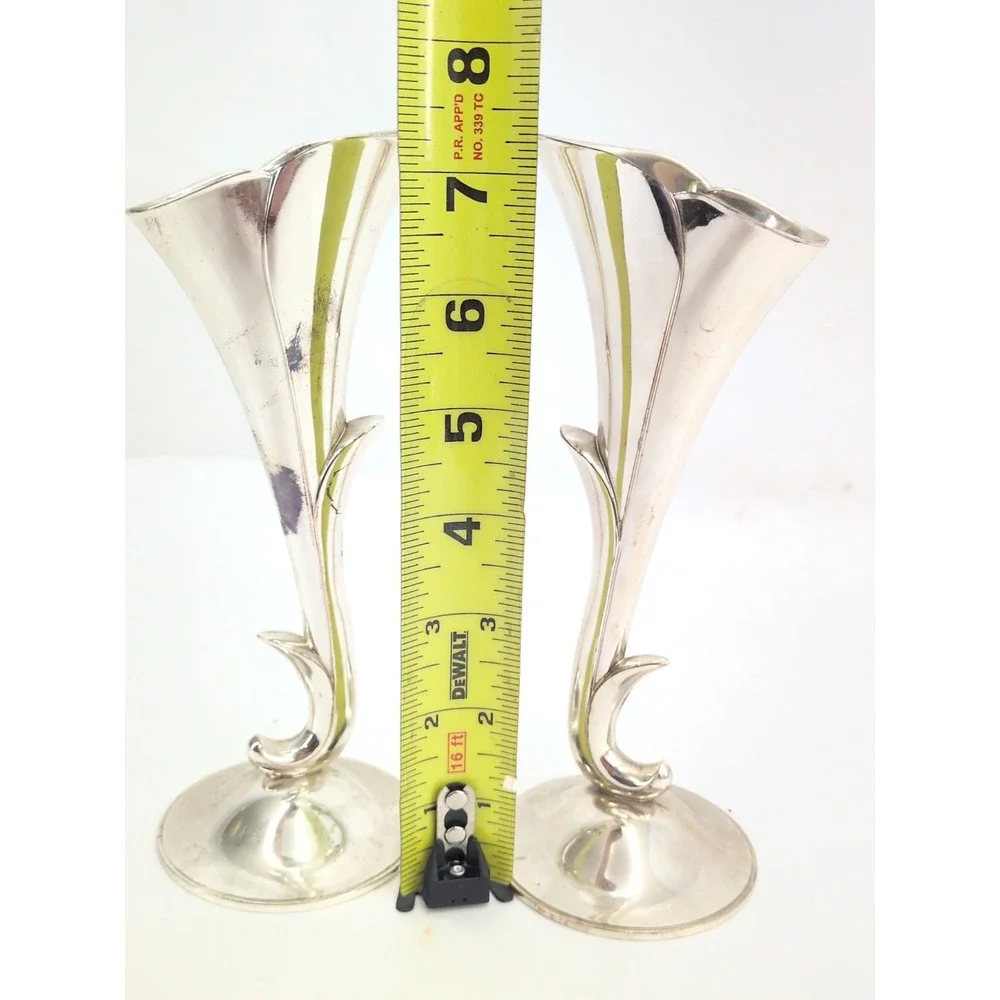 Pair Of Vintage Art Nouveau Godinger Silver Plated Bud Vase 7.5